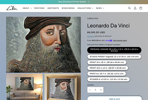 Artist Store powered by Shopify LaRue Arts